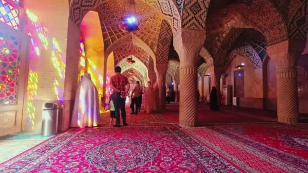 Shiraz Iran 8Th June 2022 Nasir Mulk Crowded Mosque Interior — Stock Video