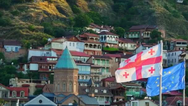 Gürcistan Bayrakları Avrupa Meydanında — Stok video