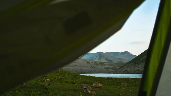 Tent View Panorama Levanis Lake Georgia — Stockfoto