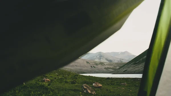 Tent View Panorama Levanis Lake Georgia — Stockfoto