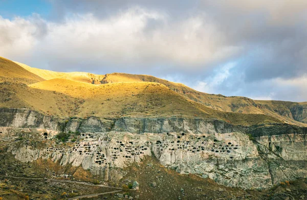 Aerial Perspective Vardzia Cave City Paravani River Autumn Nature Foreground — Foto de Stock