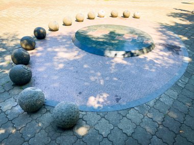 Batumi, Georgia - 11th august, 2022: sundial unique design clock in park in street