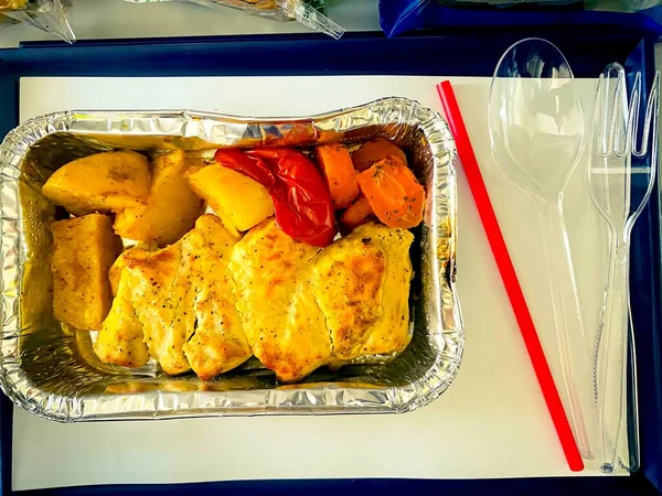 Top View Flight Meal Food Portion Iranian Airline International Flight — Stockfoto