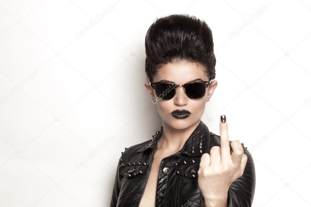 Rock girl wearing sunglasses front