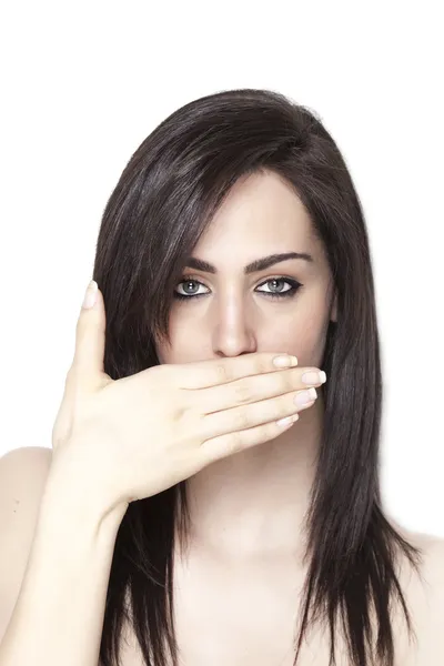 Girl keeping her mouth shut — Stock Photo, Image