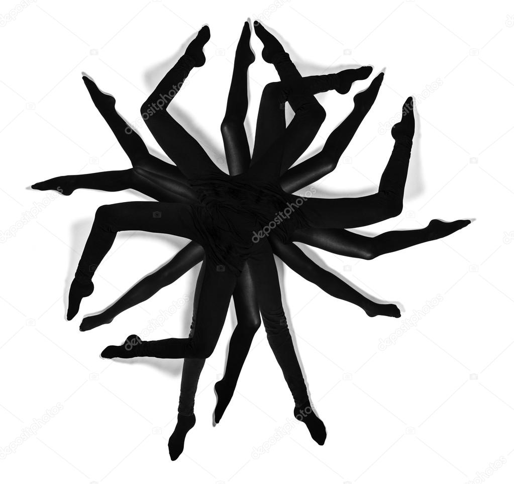 Woman legs composing a spider with multiple legs