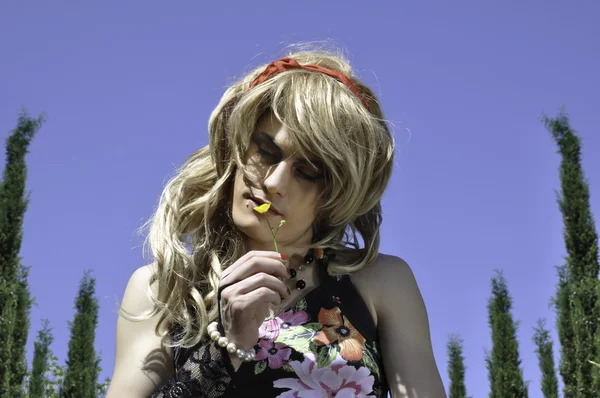 Transvestita vonící květ — Stock fotografie