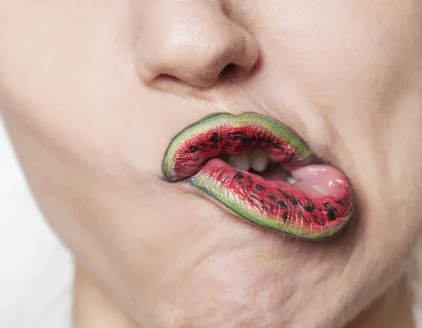 Watermelon lips grimacing — Stock Photo, Image