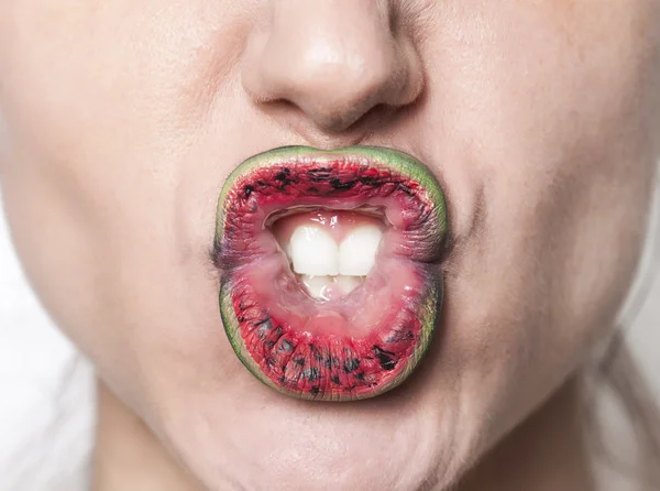 Watermelon lips making grimace — Stock Photo, Image