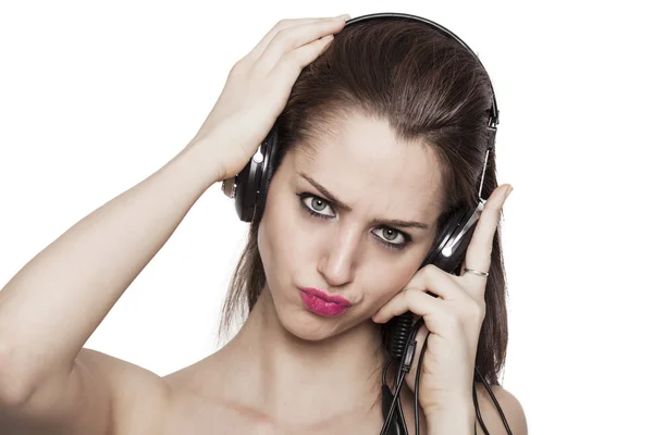 Girl listening to music and kissing — Stock Photo, Image