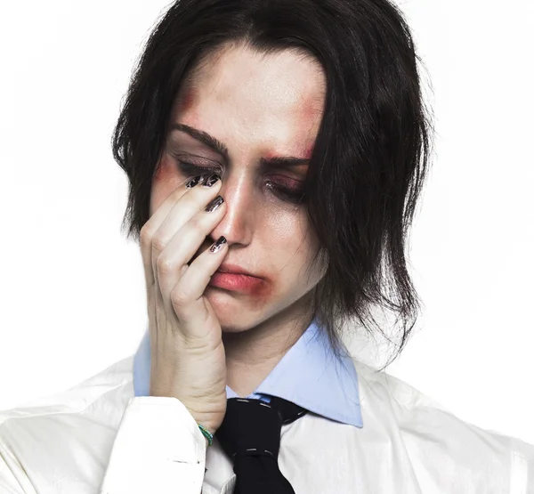 Beaten up girl crying — Stock Photo, Image