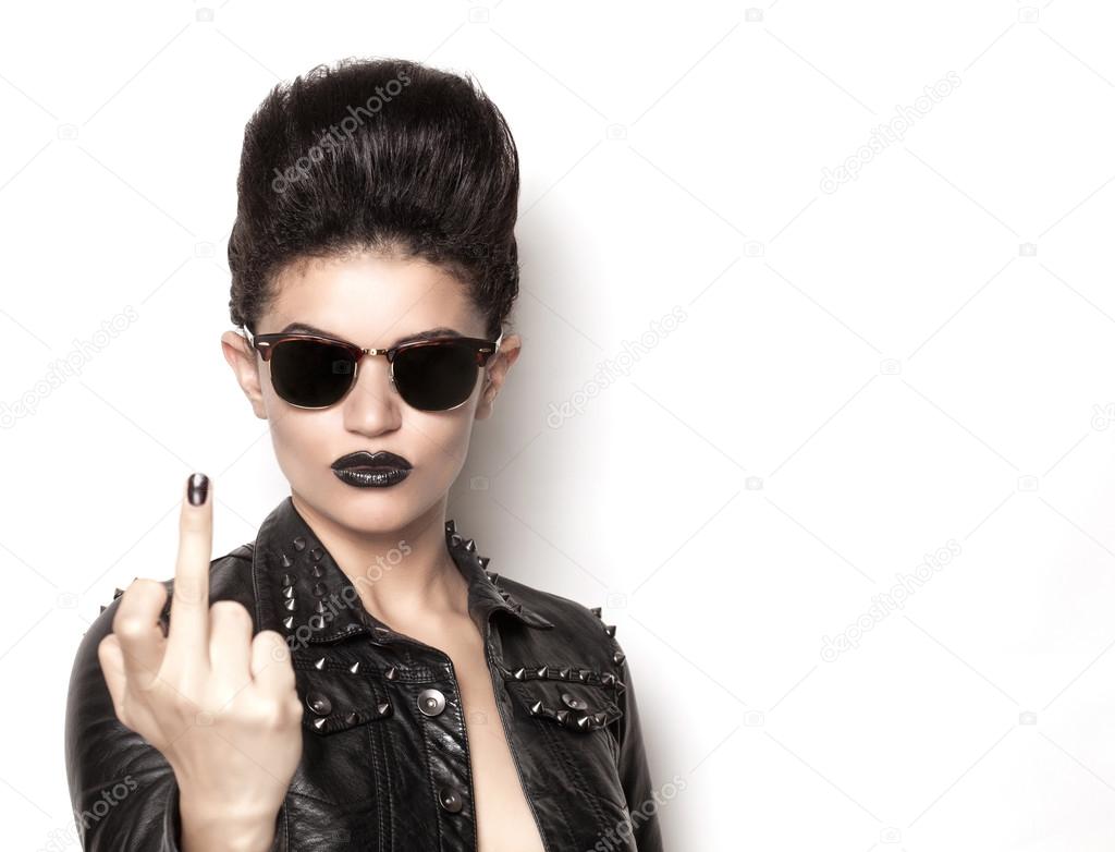 Rock girl wearing sunglasses front