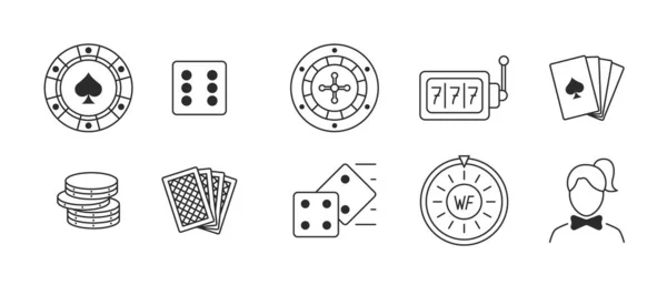 Casino Gambling Vector Icons Set Line Icons Editable Stroke Vlat — Stok Vektör