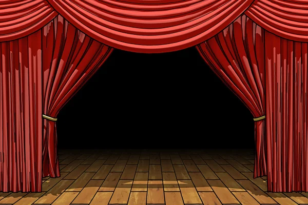 Rode podium theater Fluwelen gordijnen — Stockfoto
