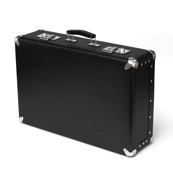 Very high resolution 3d rendering of a black leather brief case.