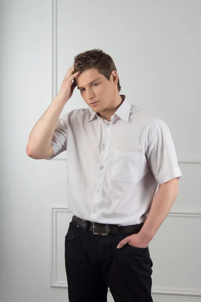 Handsome guy in white shirt — Stock Photo, Image