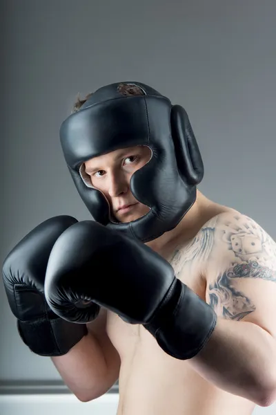 Boxer with black gloves — Stock Photo, Image