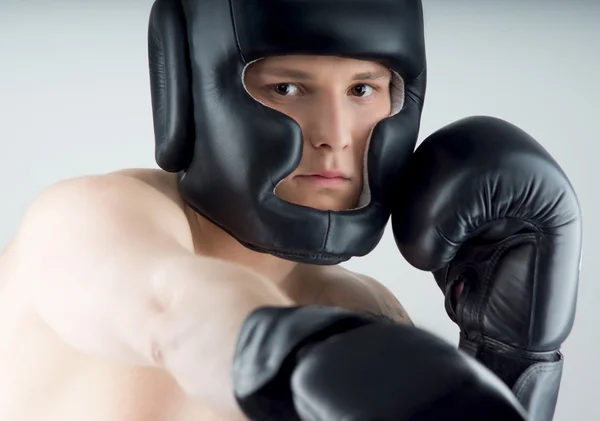 Boxer with black gloves — Stock Photo, Image