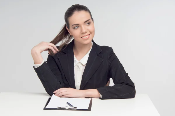Emotional business lady with documents — Stock Photo, Image