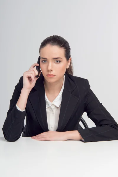 Business woman with telephone — Stock Photo, Image