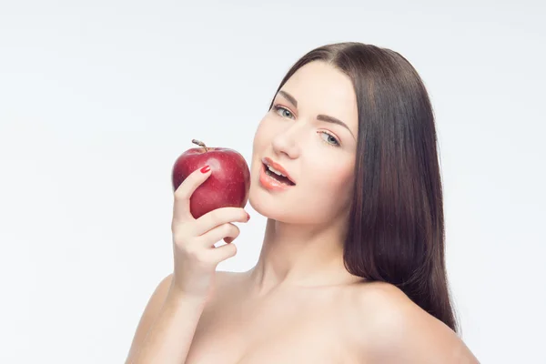 Menina e maçãs — Fotografia de Stock
