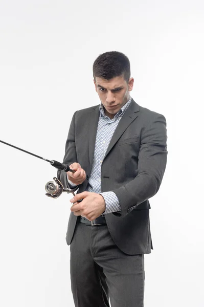 Man and fishing rod — Stock Photo, Image