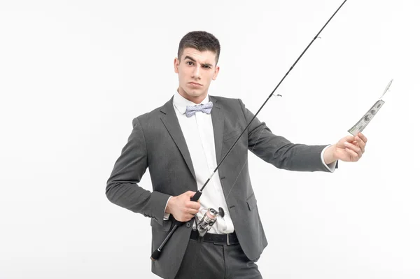 Man and fishing rod — Stock Photo, Image