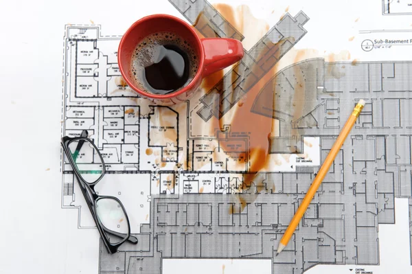 Two young architectures working at projective drawing — Stock Photo, Image