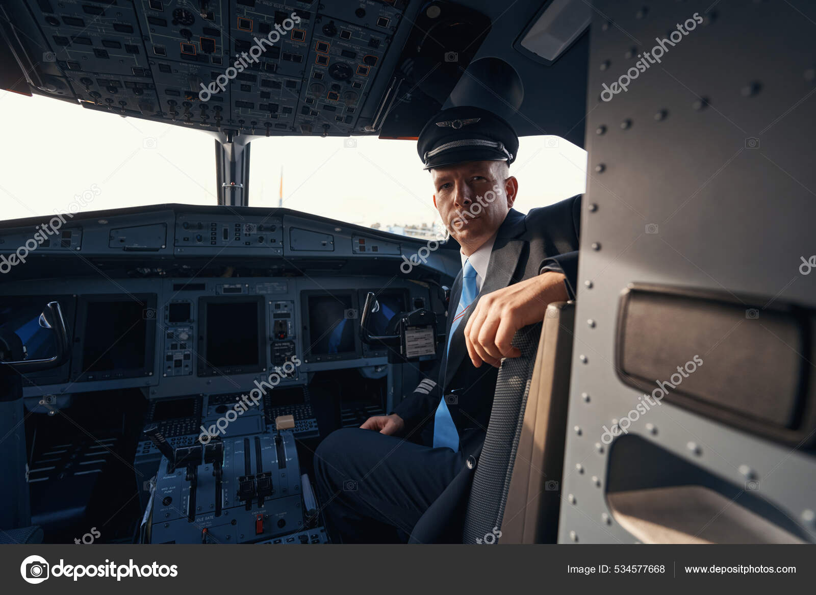 Airplane Cockpit Pilots Sitting Front Of Dashboard Aircraft Inside