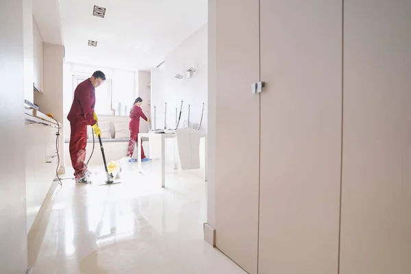 Δύο επαγγελματίες καθαριστές κάνουν καθαρισμό στην κουζίνα — Φωτογραφία Αρχείου