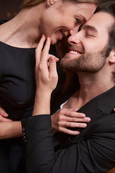 Excited man touching face of his romantic partner — Stock Photo, Image