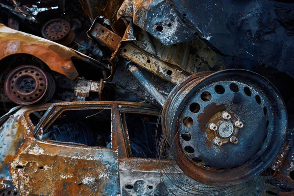 Lichamen Van Verbrande Auto Die Sloop Liggen Zijn Vernietigd Door — Stockfoto