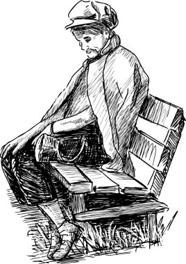 yaşlı kadın bir Bank üzerinde uyuyor