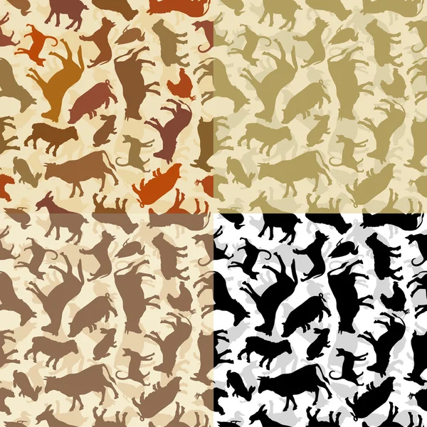 Fondo con siluetas de animales — Vector de stock