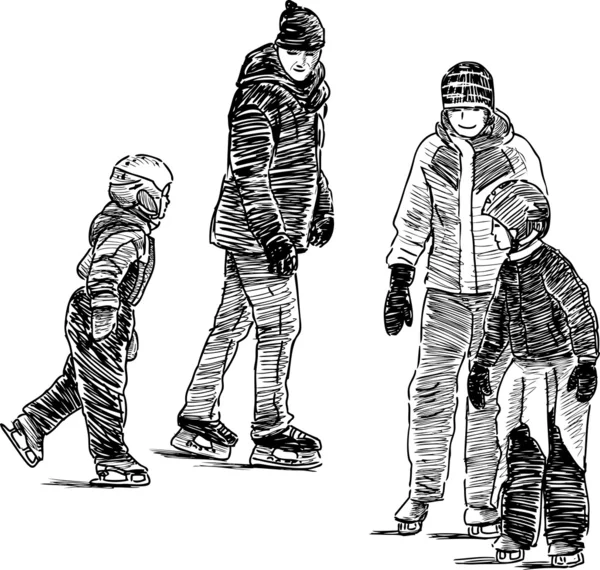 Familie schaatsen — Stockvector