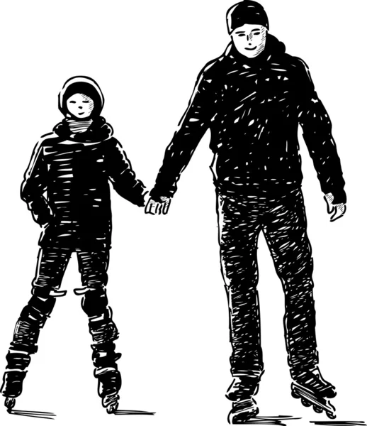 롤러 스케이트에 그의 아이와 아버지 — 스톡 벡터