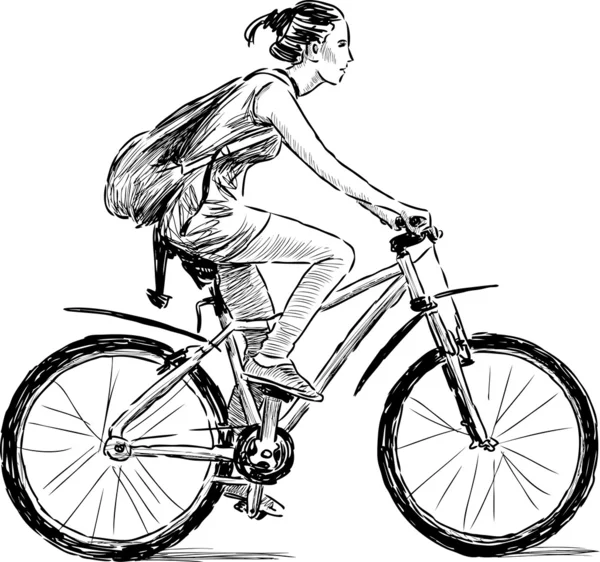 Gadis di atas sepeda - Stok Vektor