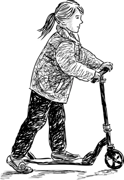 Petite fille sur un scooter — Image vectorielle