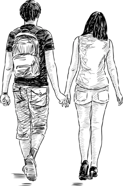 Caminando pareja joven — Vector de stock