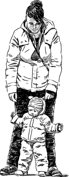 年轻的母亲抱着婴儿 — 图库矢量图片