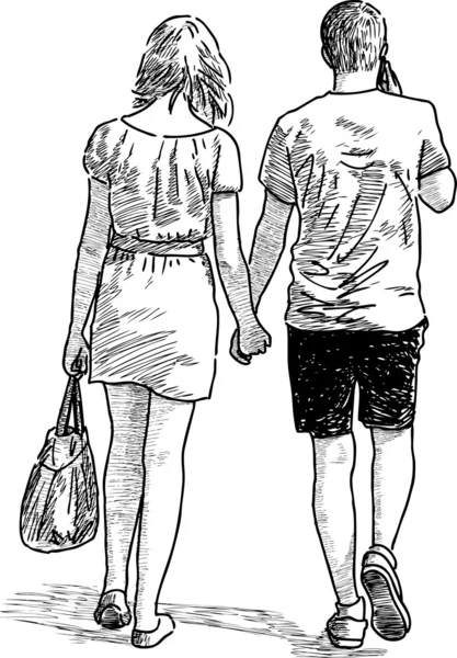 Unga par på en promenad — Stock vektor