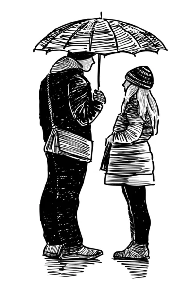 Garçon et fille sous parapluie — Image vectorielle