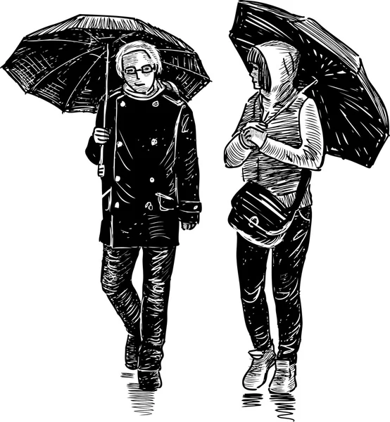 Pair under umbrellas — Stock Vector