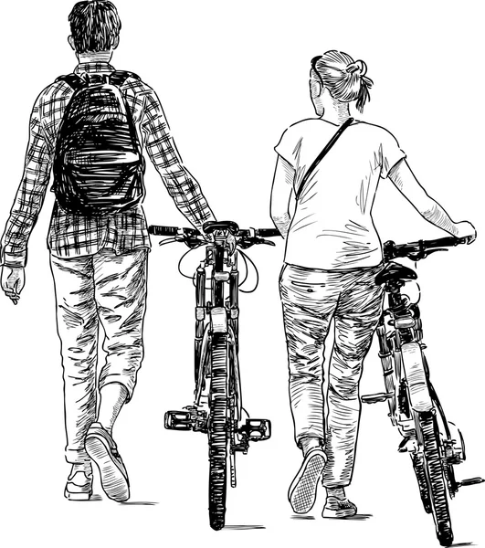 Séta a kerékpárt fiatalok — Stock Vector