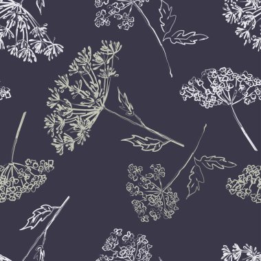 Çizimlerin kusursuz deseni soyut şemsiye çiçekleri