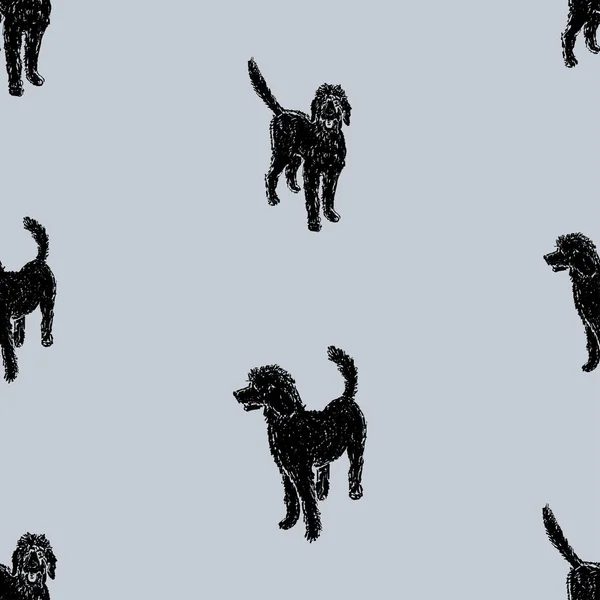 Seamless Pattern Silhouettes Drawn Funny Black Dogs — Stock Vector