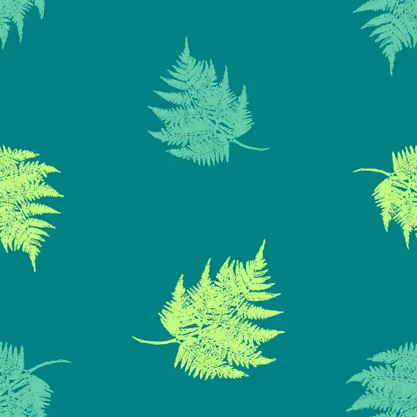 Seamless Background Silhouettes Abstract Drawn Green Fern Leaves — Vector de stock