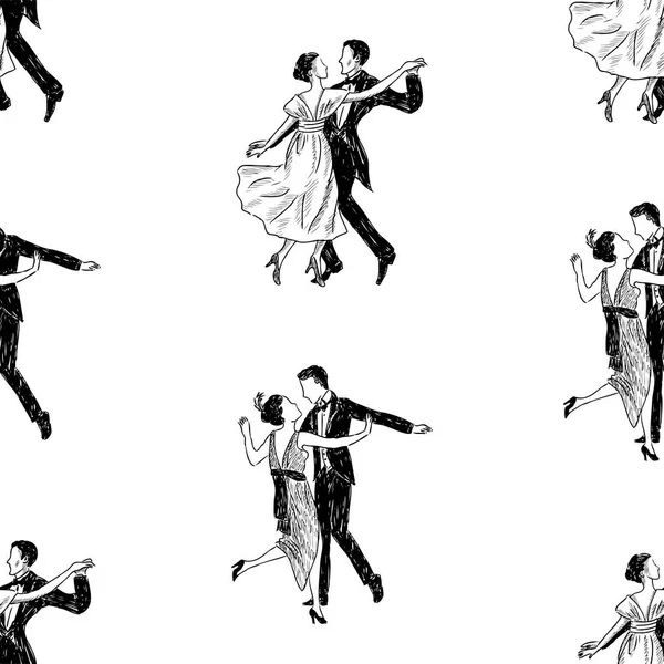 Fundo Sem Costura Partir Esboços Casais Dança Vintage Pessoas Elegantes —  Vetores de Stock