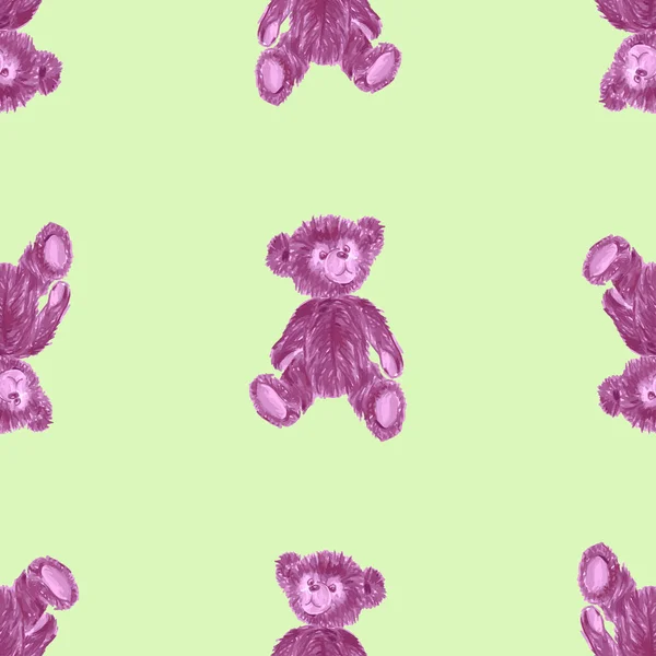 旧软玩具粉红可爱玩具玩具熊水彩画的无缝背景 — 图库矢量图片