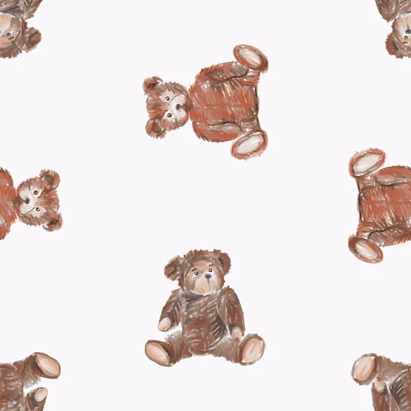 水彩刷画玩具玩具玩具玩具玩具玩具玩具熊的无缝背景 — 图库矢量图片